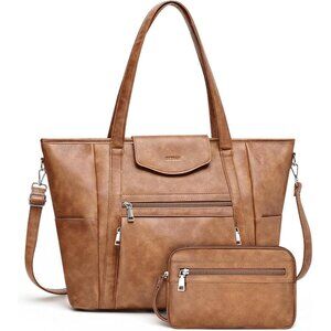 Laptop Brown Bag Women Designer Leather 16 Inch Backpack Tote with Satchel Purse